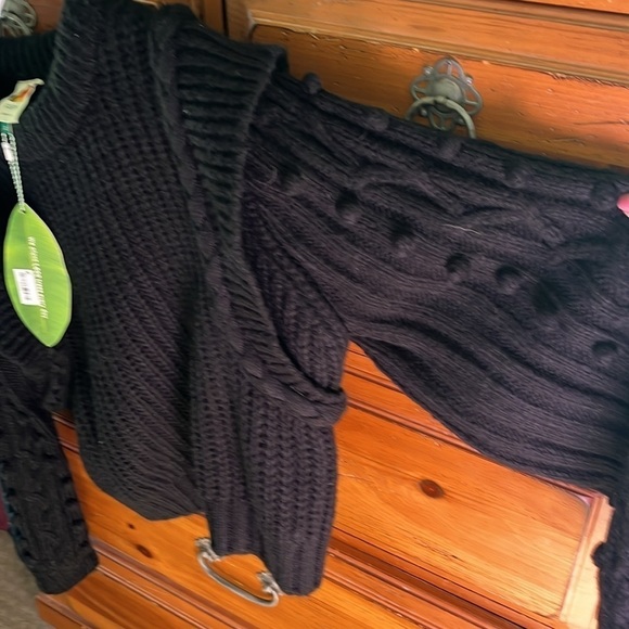 FARM RIO Women’s Chunky Black Crewneck Sweater Cropped Size XL NWT - Picture 5 of 10